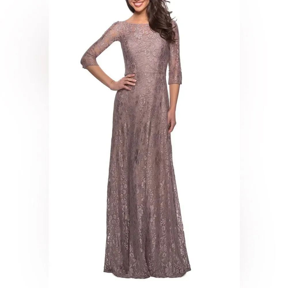 NWT La Femme Long Lace Empire Waist Gown Size 14